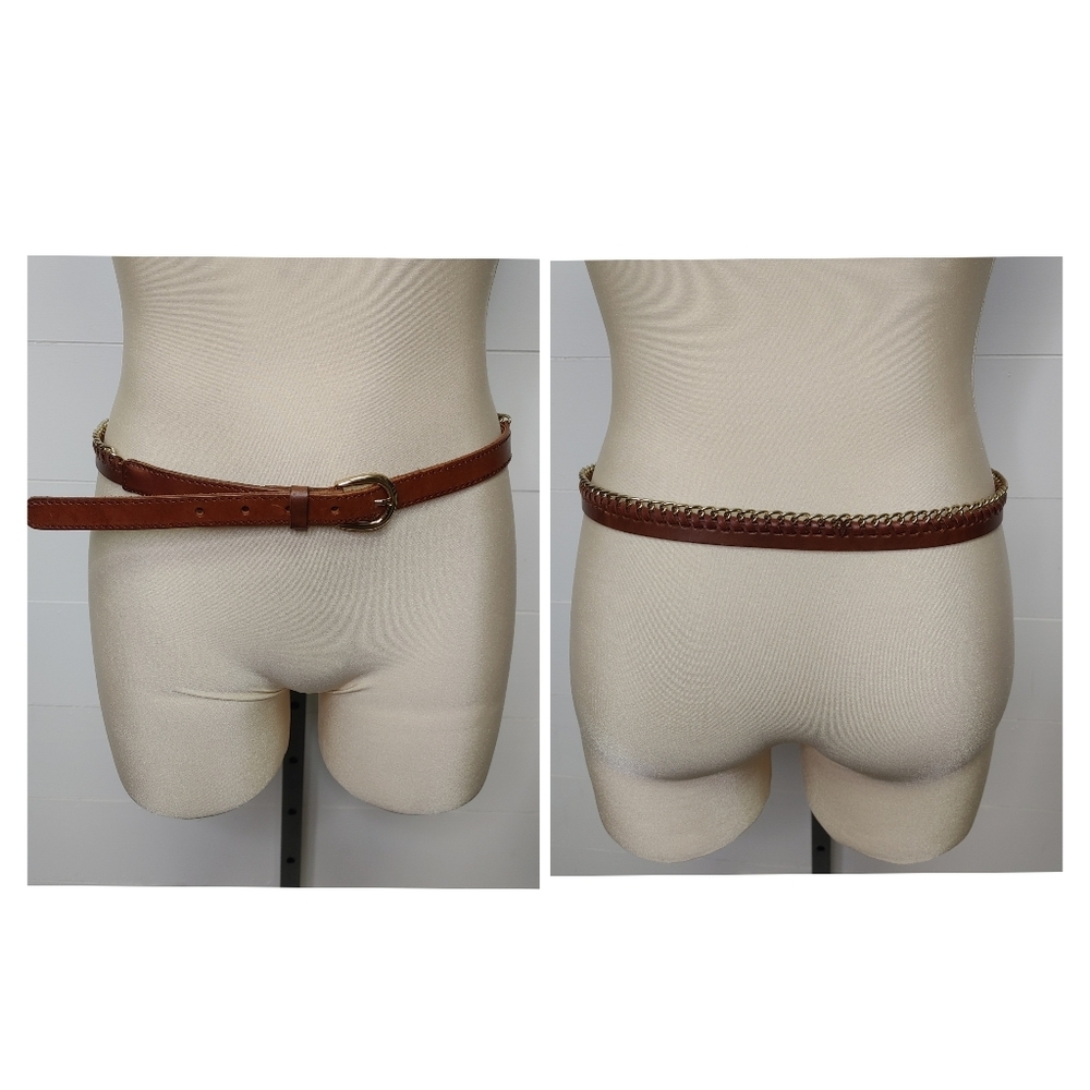 Danier Leather And Gold Chain Skinny Belt Size M